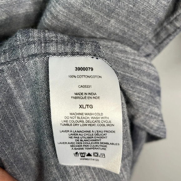 WOOLRICH Mens Blue Marled Chambray Button Up Shirt Short Sleeve Cotton Preppy XL - Picture 9 of 11